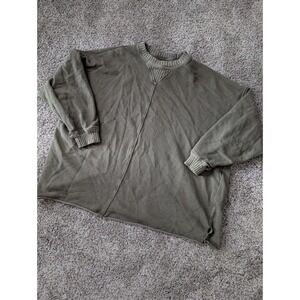 AE Oversized Distressed Sweatshirt Crewneck Olive Green Pullover‎